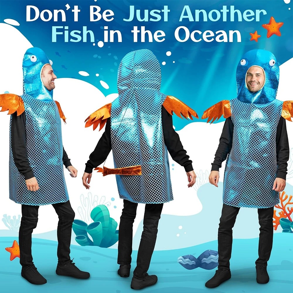 Aquarium Fish Yellow - Shiny Blue Fish Costume Metallic Scale