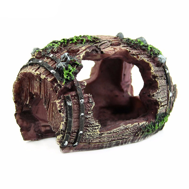 Aquarium Fish Cartoon - Aquarium Artificial Barrel Cave Resin Ornaments