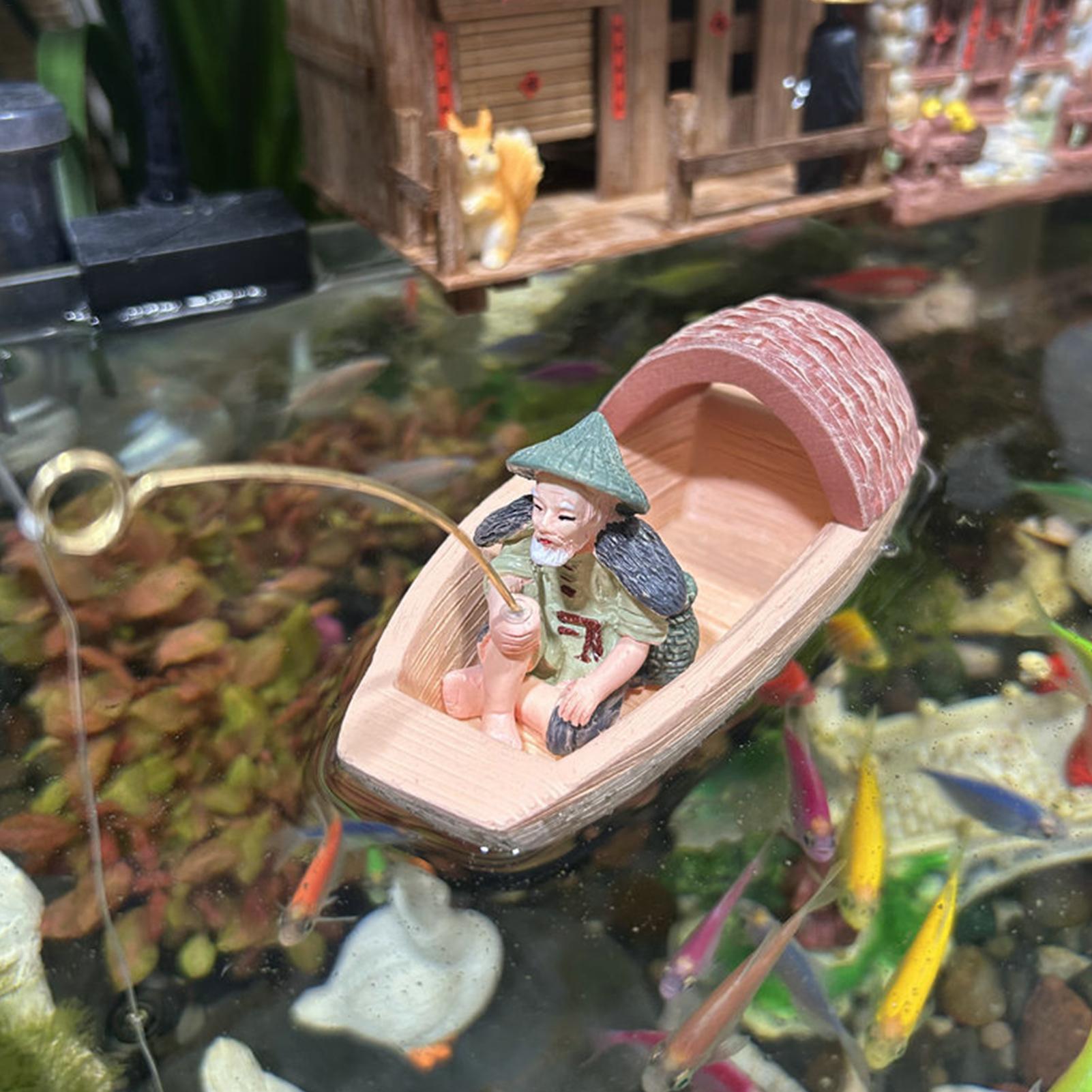 Resin Floating Fisherman Boat  - огляд і ціна Aquarium Fish Cartoon