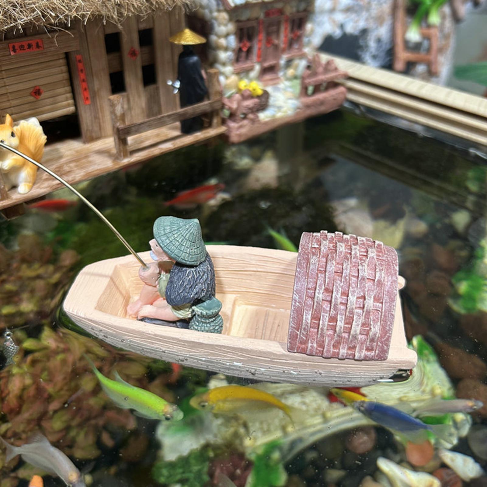 Resin Floating Fisherman Boat  - огляд і ціна Aquarium Fish Cartoon