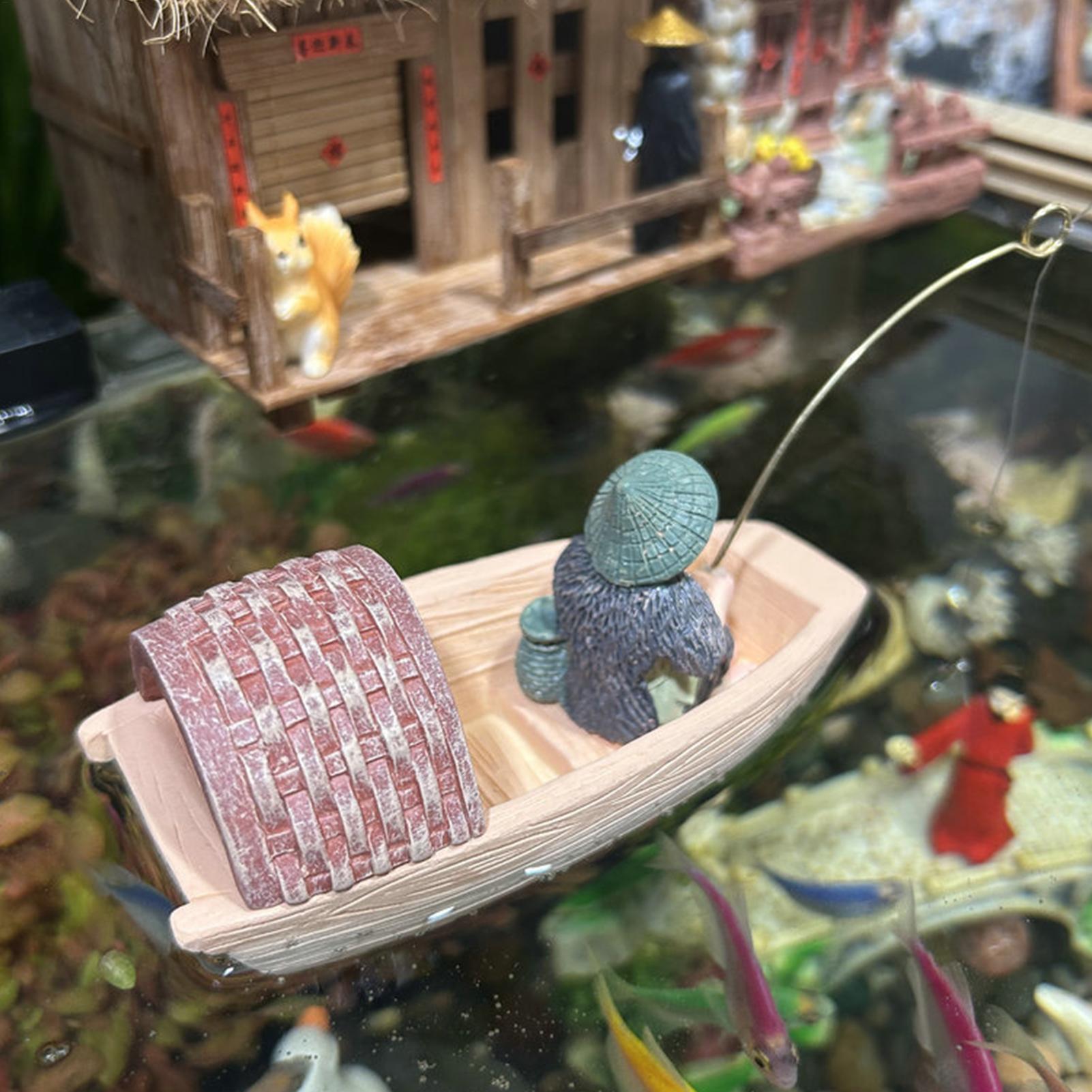 Resin Floating Fisherman Boat  - огляд і ціна Aquarium Fish Cartoon